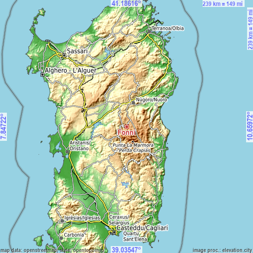 Topographic map of Fonni