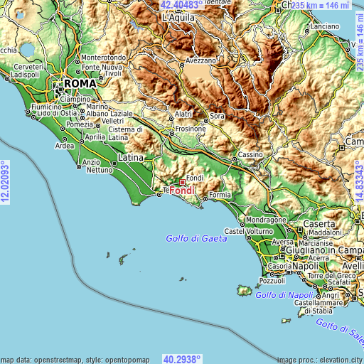 Topographic map of Fondi