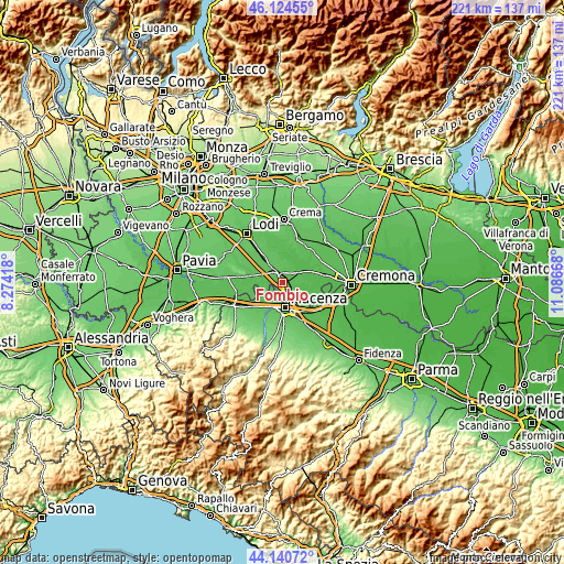 Topographic map of Fombio
