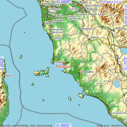 Topographic map of Follonica