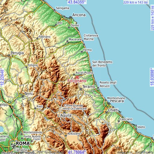 Topographic map of Folignano