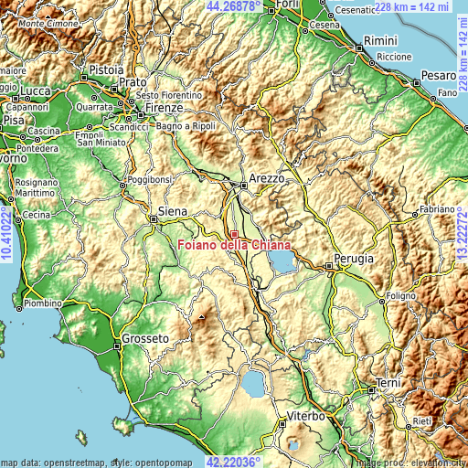 Topographic map of Foiano della Chiana