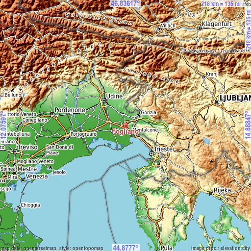 Topographic map of Fogliano