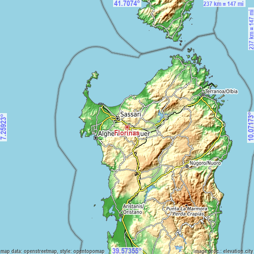 Topographic map of Florinas
