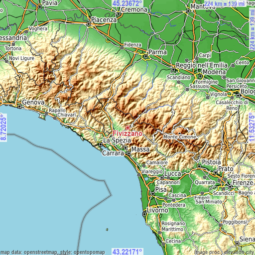 Topographic map of Fivizzano