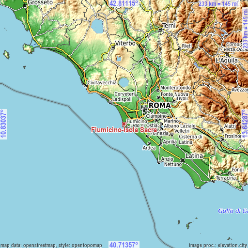 Topographic map of Fiumicino-Isola Sacra