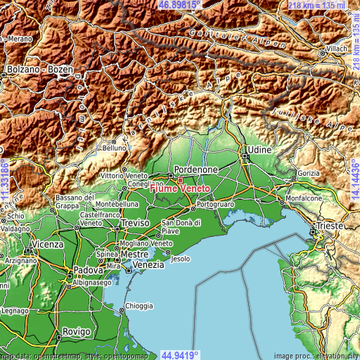 Topographic map of Fiume Veneto