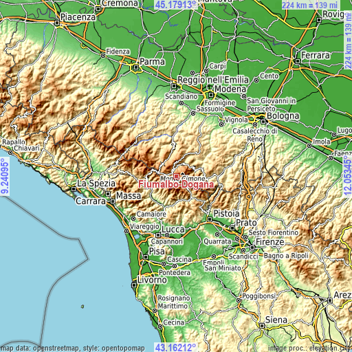 Topographic map of Fiumalbo-Dogana