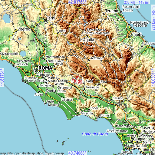 Topographic map of Fiuggi