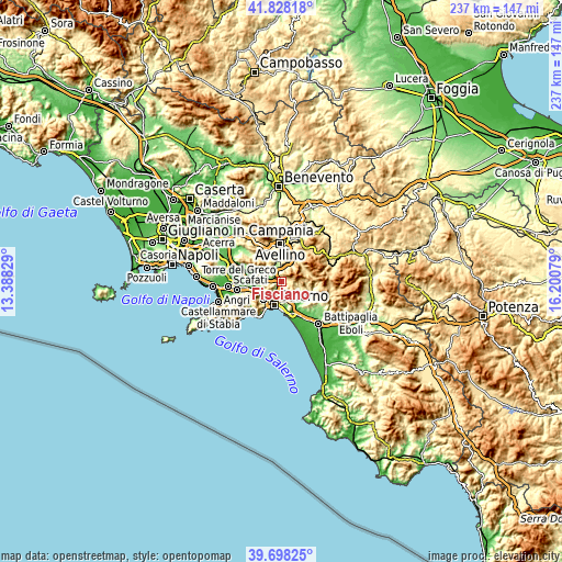 Topographic map of Fisciano