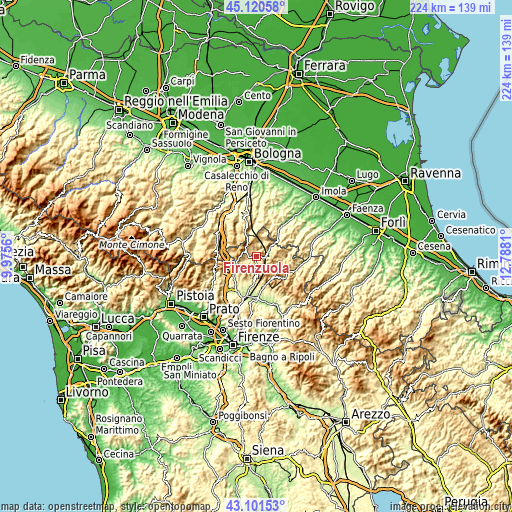 Topographic map of Firenzuola