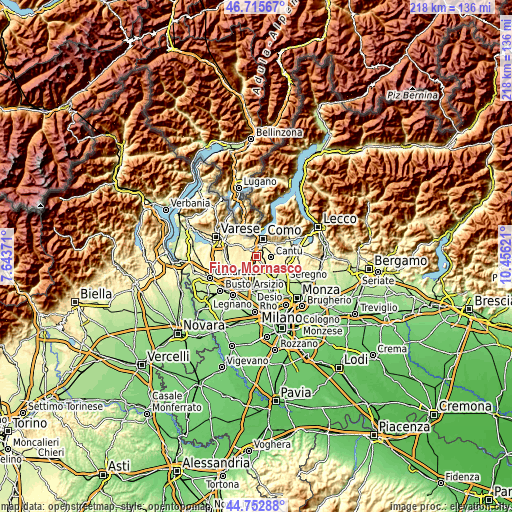 Topographic map of Fino Mornasco