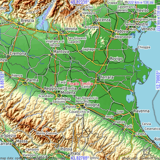 Topographic map of Finale Emilia