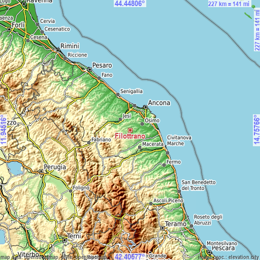Topographic map of Filottrano