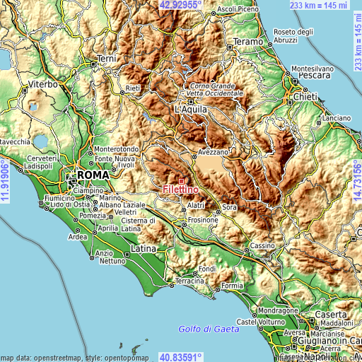 Topographic map of Filettino