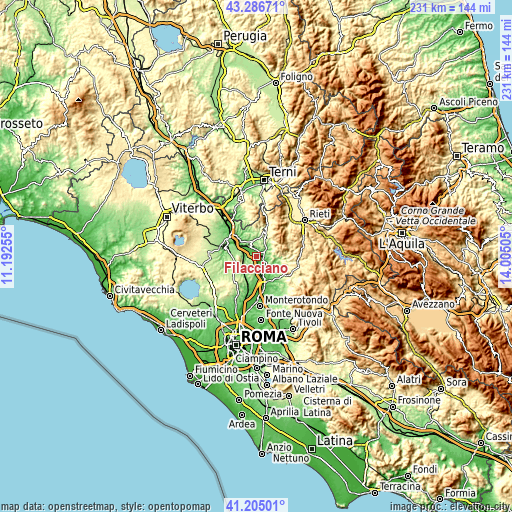 Topographic map of Filacciano