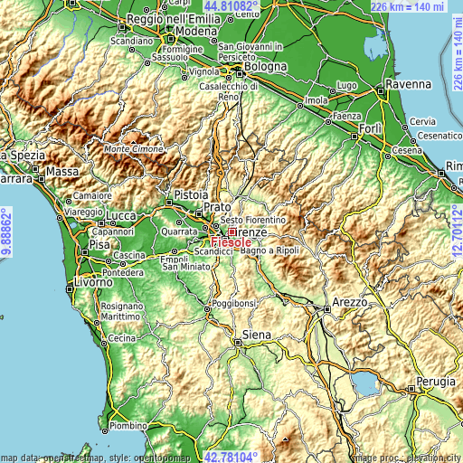 Topographic map of Fiesole