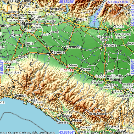 Topographic map of Fidenza
