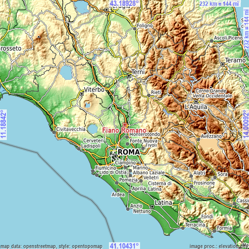 Topographic map of Fiano Romano