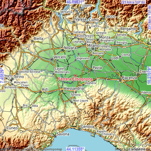 Topographic map of Ferrera Erbognone