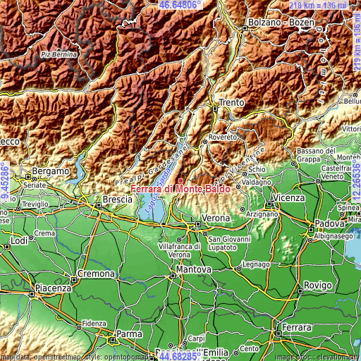 Topographic map of Ferrara di Monte Baldo