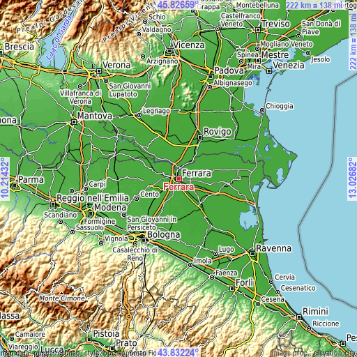 Topographic map of Ferrara