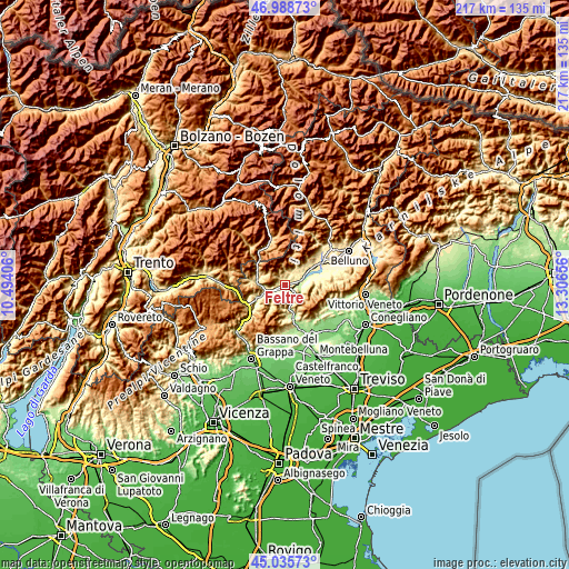 Topographic map of Feltre