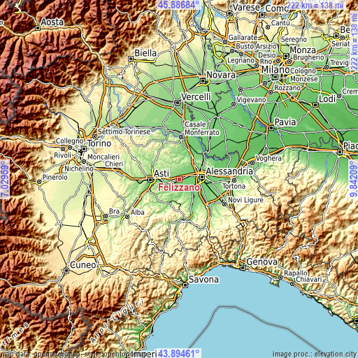 Topographic map of Felizzano