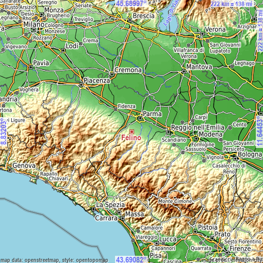 Topographic map of Felino