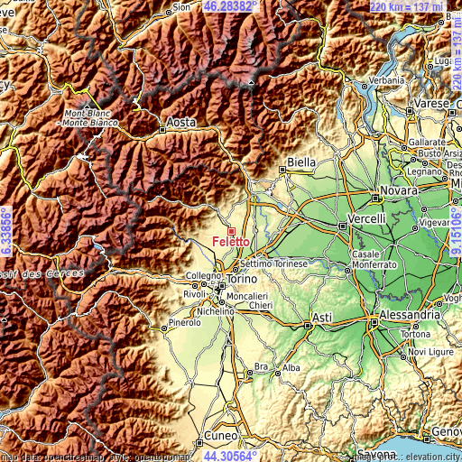 Topographic map of Feletto