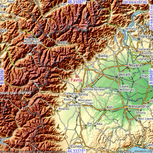 Topographic map of Favria