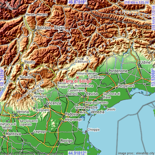 Topographic map of Farra di Soligo