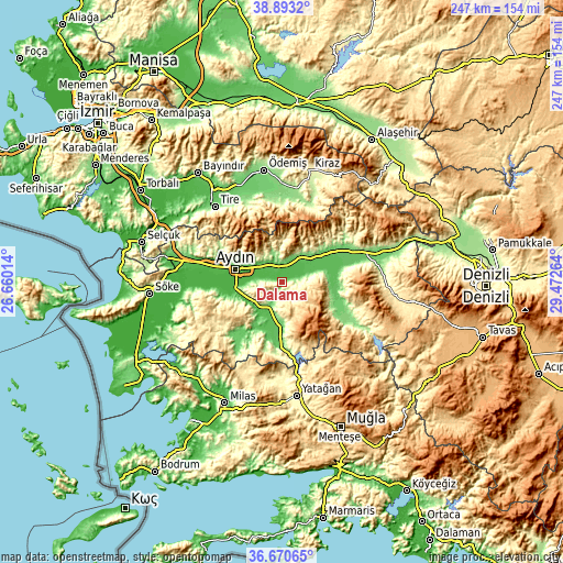 Topographic map of Dalama