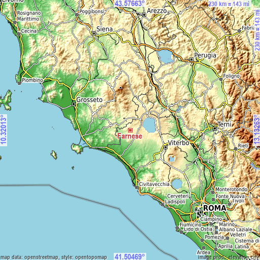 Topographic map of Farnese