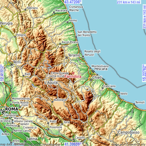 Topographic map of Farindola