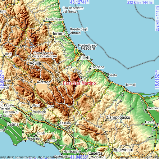 Topographic map of Fara San Martino