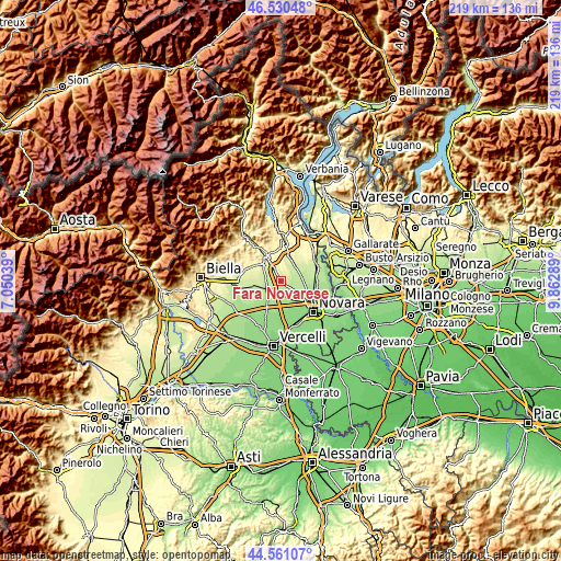 Topographic map of Fara Novarese