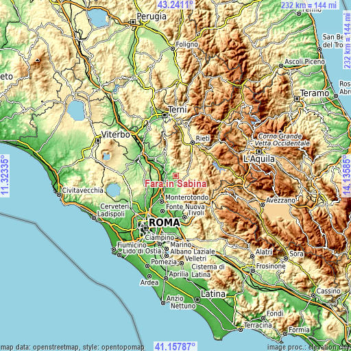 Topographic map of Fara in Sabina