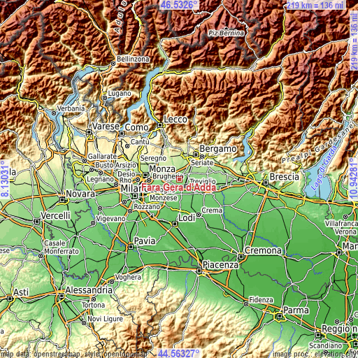 Topographic map of Fara Gera d'Adda