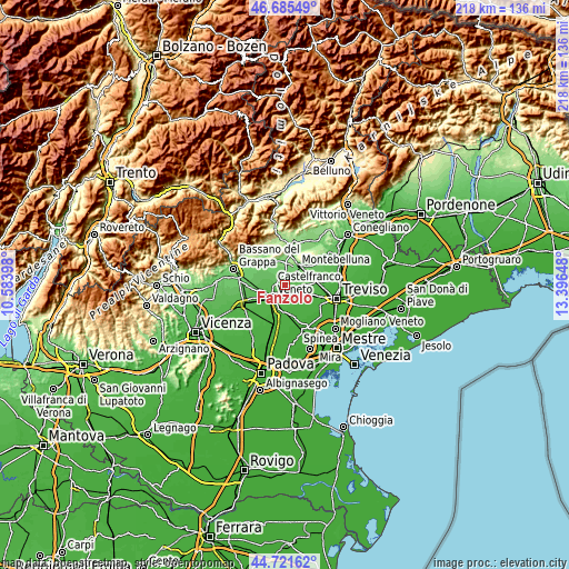 Topographic map of Fanzolo