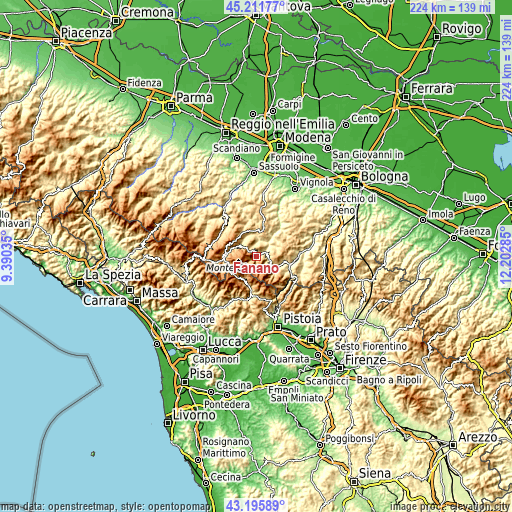 Topographic map of Fanano