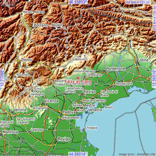 Topographic map of Falzè di Piave