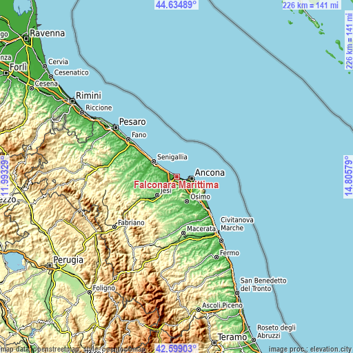 Topographic map of Falconara Marittima