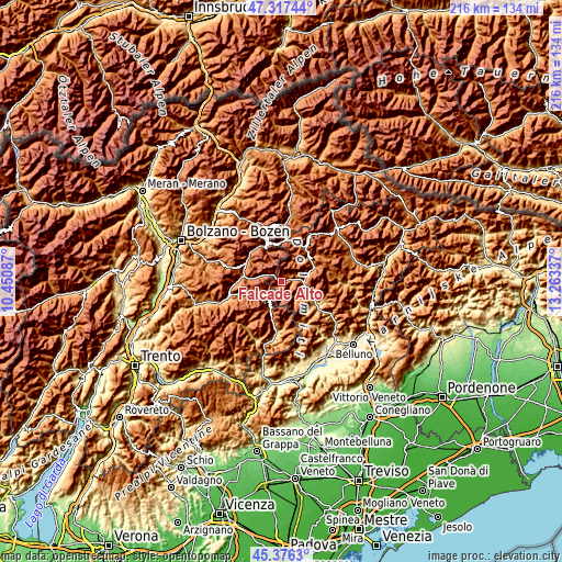 Topographic map of Falcade Alto