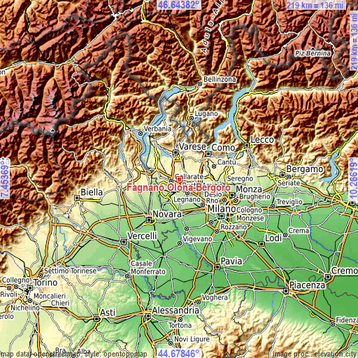 Topographic map of Fagnano Olona-Bergoro