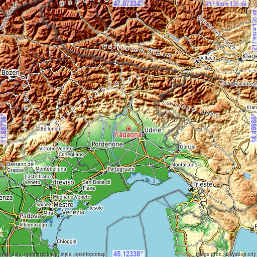 Topographic map of Fagagna
