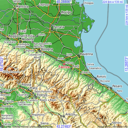 Topographic map of Faenza