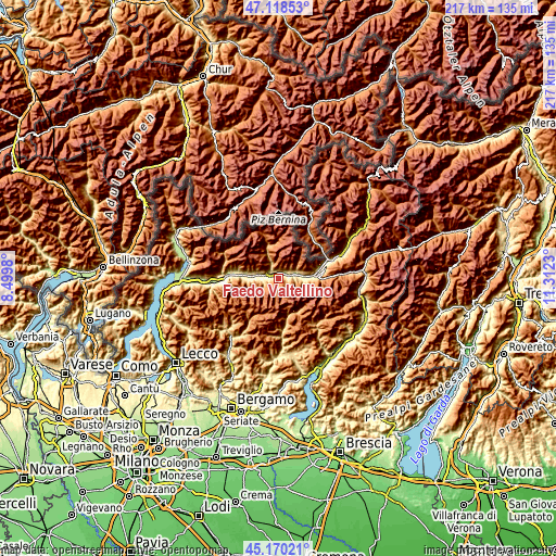 Topographic map of Faedo Valtellino