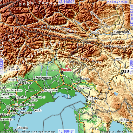 Topographic map of Faedis