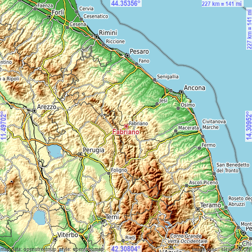 Topographic map of Fabriano